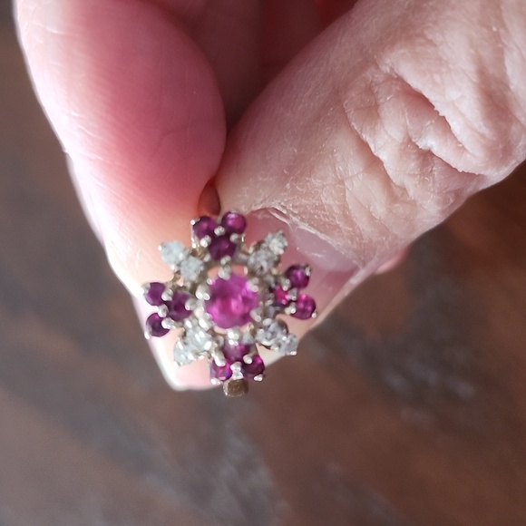 14K Yellow Gold Diamond And Rhodolite Ring - Picture 3 of 5